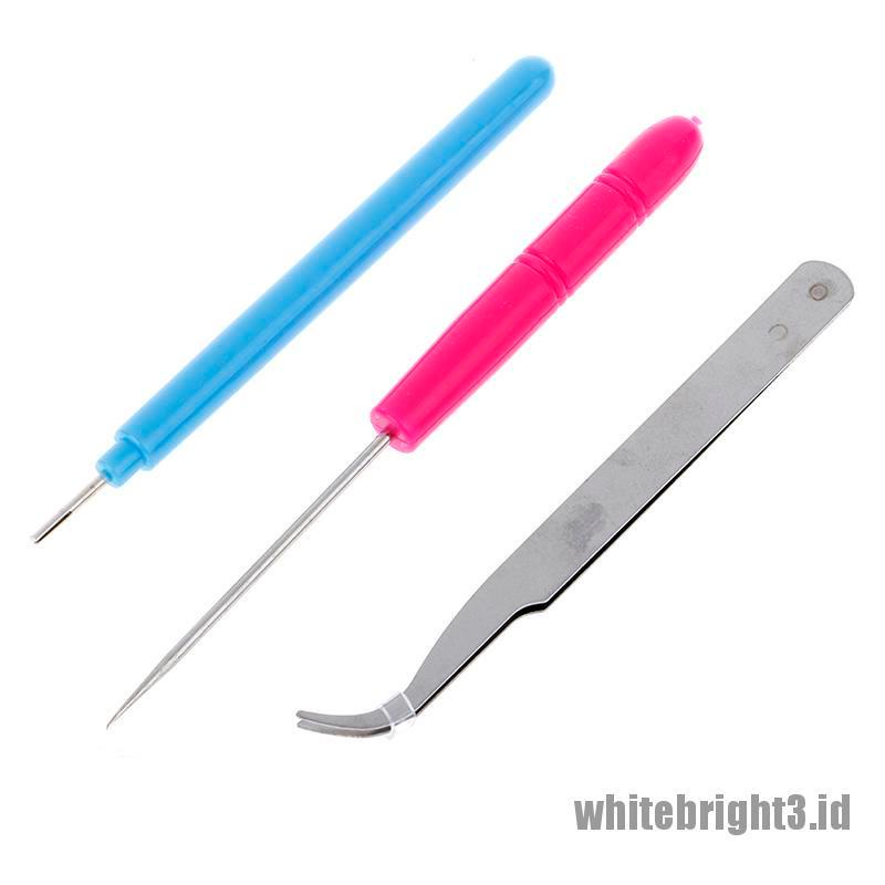 (white3) 3pcs / Set Pen Jarum + Pinset Kertas Quilling DIY