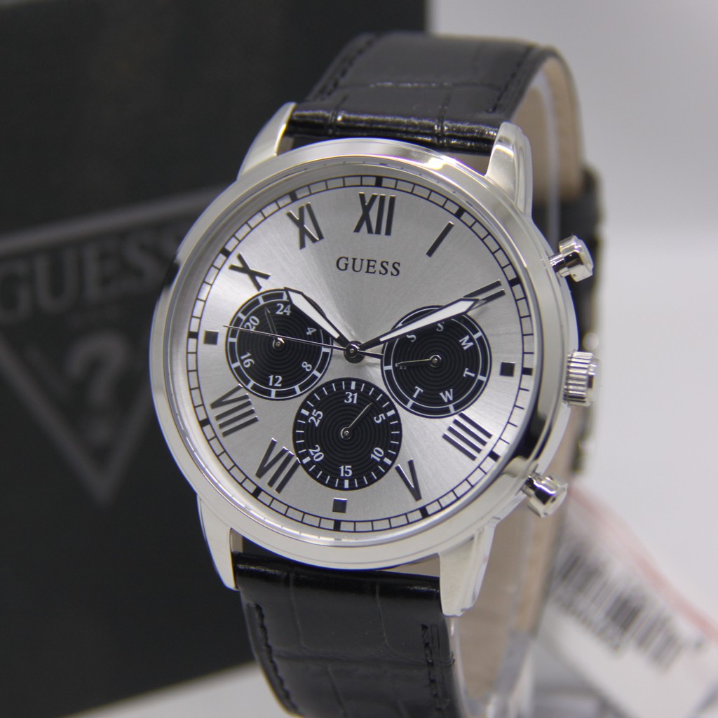 GUESS GW67 SILVER BLACK PRIA ORIGINAL JAM TANGAN COWOK ARLOJI COWOK TALI KULIT GUESS WATCH