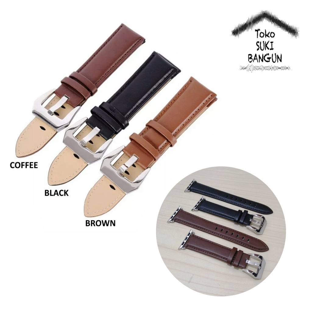 Strap Apple Watch Series 7 6 5 4 3 2 1 41mm 40mm 38mm TALI JAM Kulit Plain Leather Big Buckle