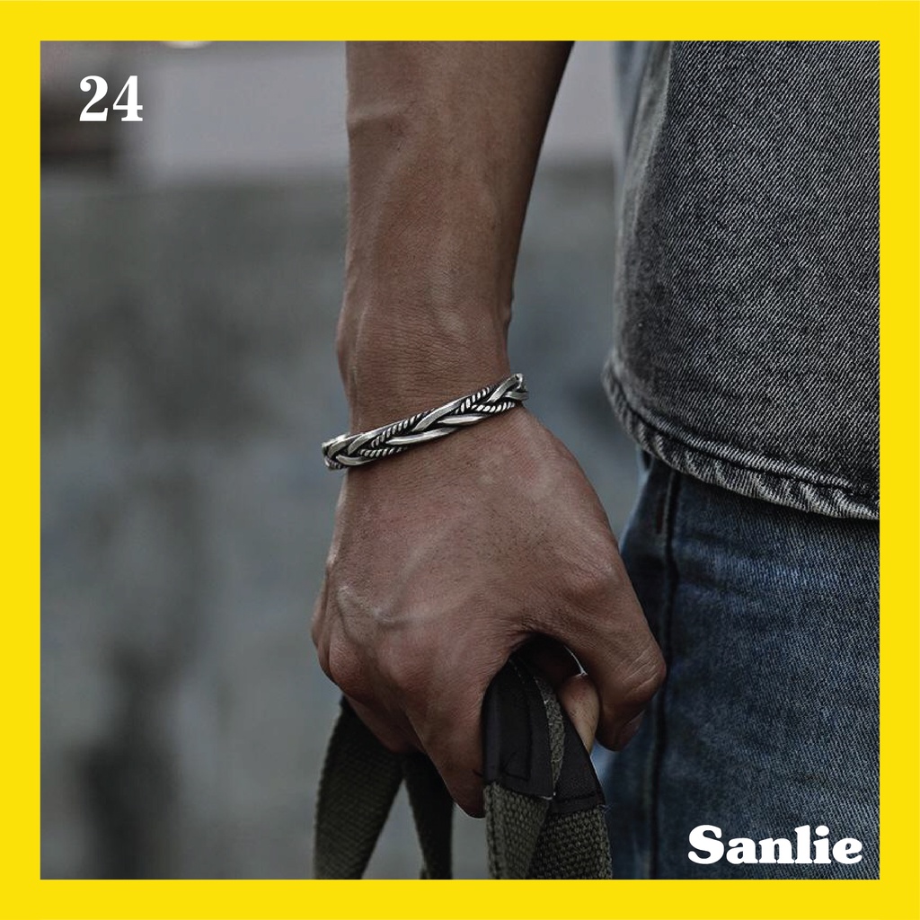 Sanlie Gelang Titanium Pria Korea  Gelang Fashion Murah Model Rantai 24