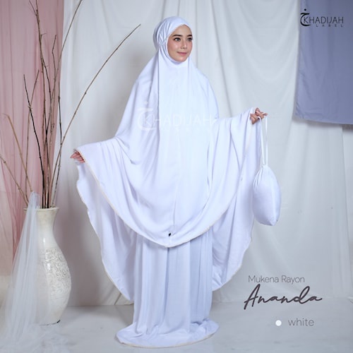 Mukena Dewasa Adem Premium Murah Rayon Ananda Super Jumbo KhadijahLabel (Putih Senada)
