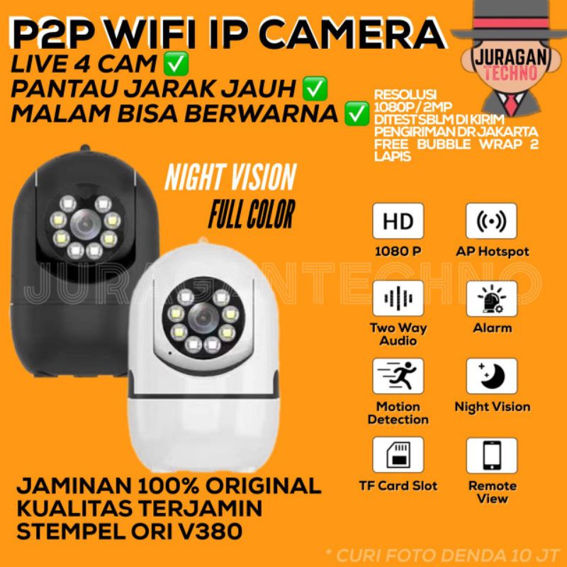 V380 Ip Camera Cctv Wifi Indoor HD 1080p Ip Cam Wireless P2P FULL COLOR WHITE LIGHT BERWARNA