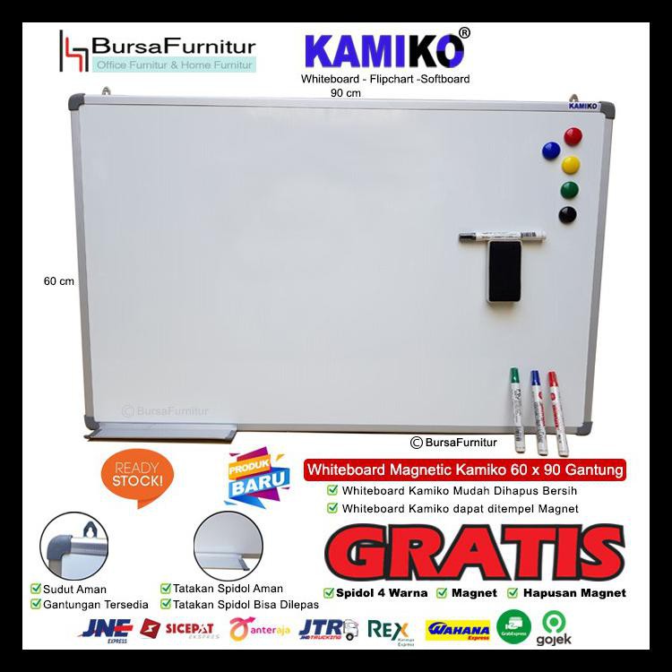 

Whiteboard Kamiko 60 X 90 Spidol H,B,Hj, M, Hapus Magnet, Magnet Kode 233