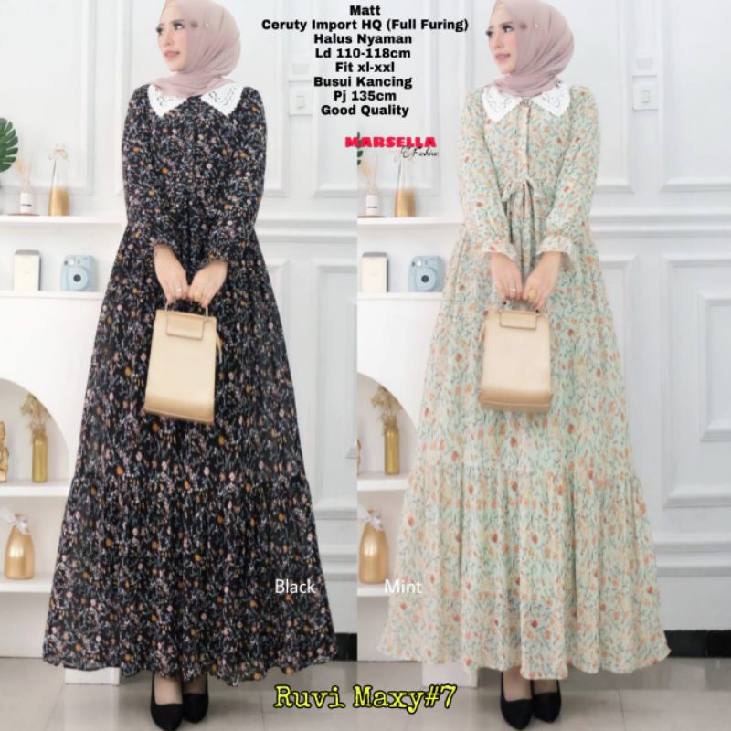 Ruvi  Maxy #7 | Dress Maxy Ceruty Motif Bunga