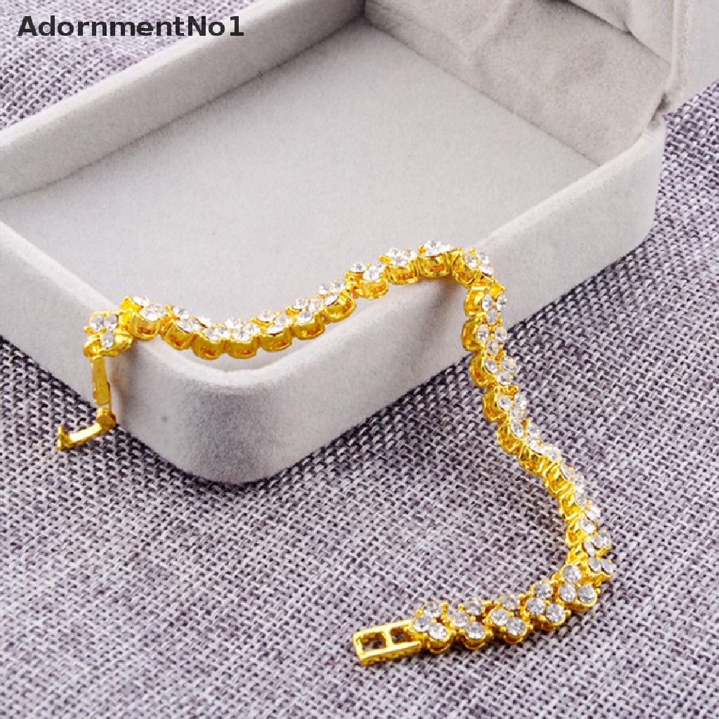 (AdornmentNo1) Gelang Tangan Rantai Magnetik Aksen Kristal Warna Gold Untuk Perhiasan Wanita / Penurunan Berat Badan