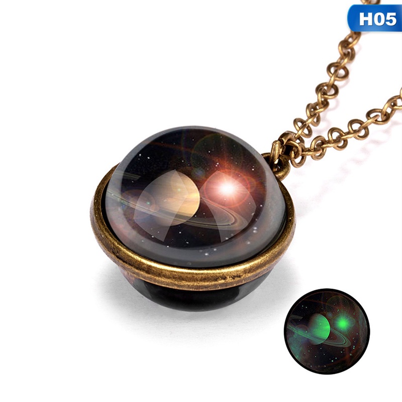 Luminous Universe Planet Galaxy Glow in the Dark Double Sided Glass Necklace Hot