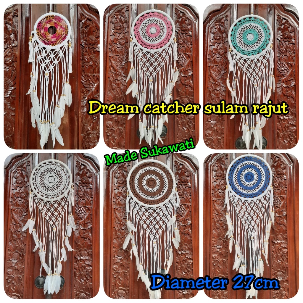 Dream catcher sulam jaring diameter 27cm panjang 90cm dekorasi hiasan rumah bulu ayam