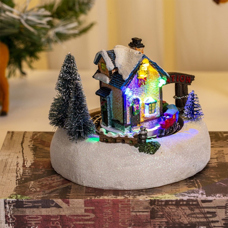 Zzz Mainan Miniatur Rumah Salju Dengan Lampu + Musik Untuk Dekorasi Natal