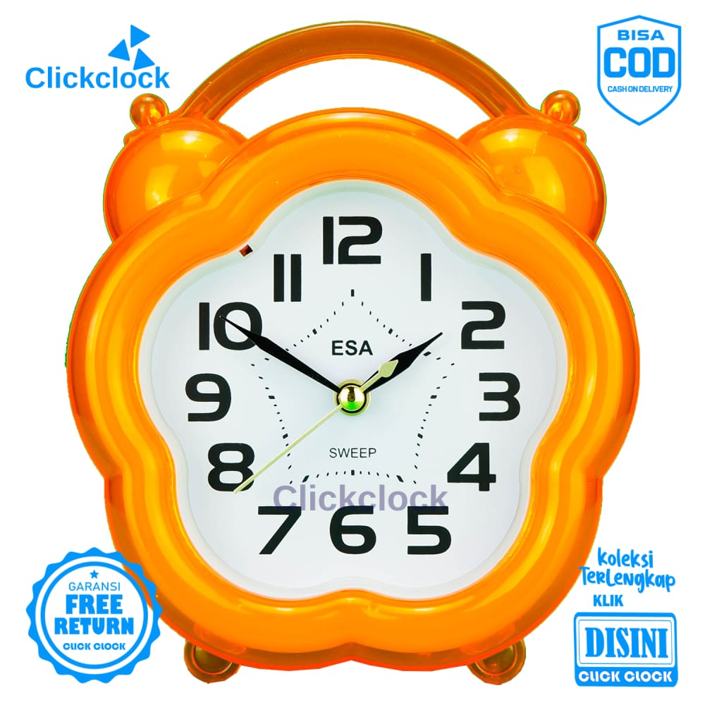 Jam Weker Quartz Dekorasi Meja Merah Biru Orange Hijau Esa H-18 Kecil Unik Bagus Sweep Movement
