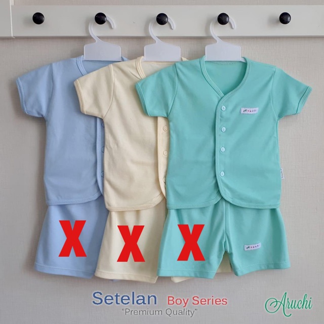 Aruchi POLOS NB S M L XL XXL (3pcs) Baju Pendek Kancing Depan / Oblong Bayi Anak