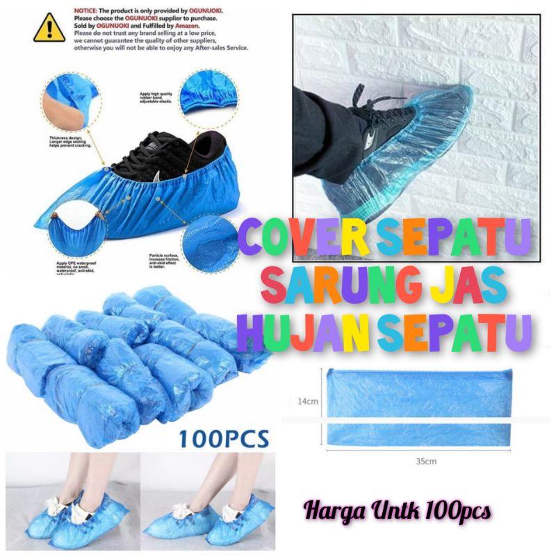 Jas hujan sepatu Anti air plastik murah isi 100pcs - cover shoes anti air - Cover sepatu Anti air