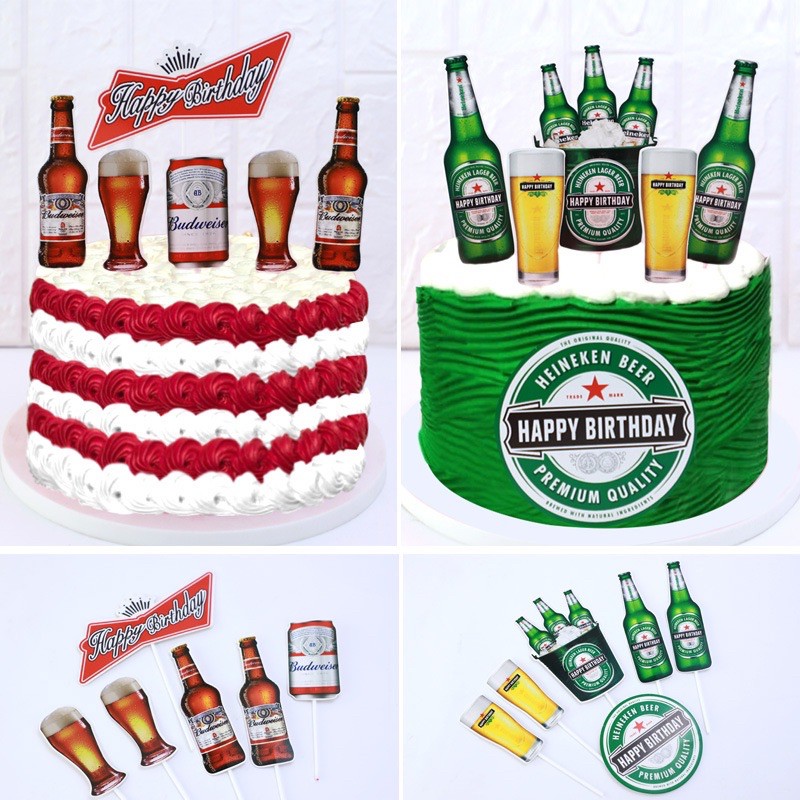 Cake Topper Beer Heineken / Budweiser Cake Topper Happy Birthday Beer Heineken