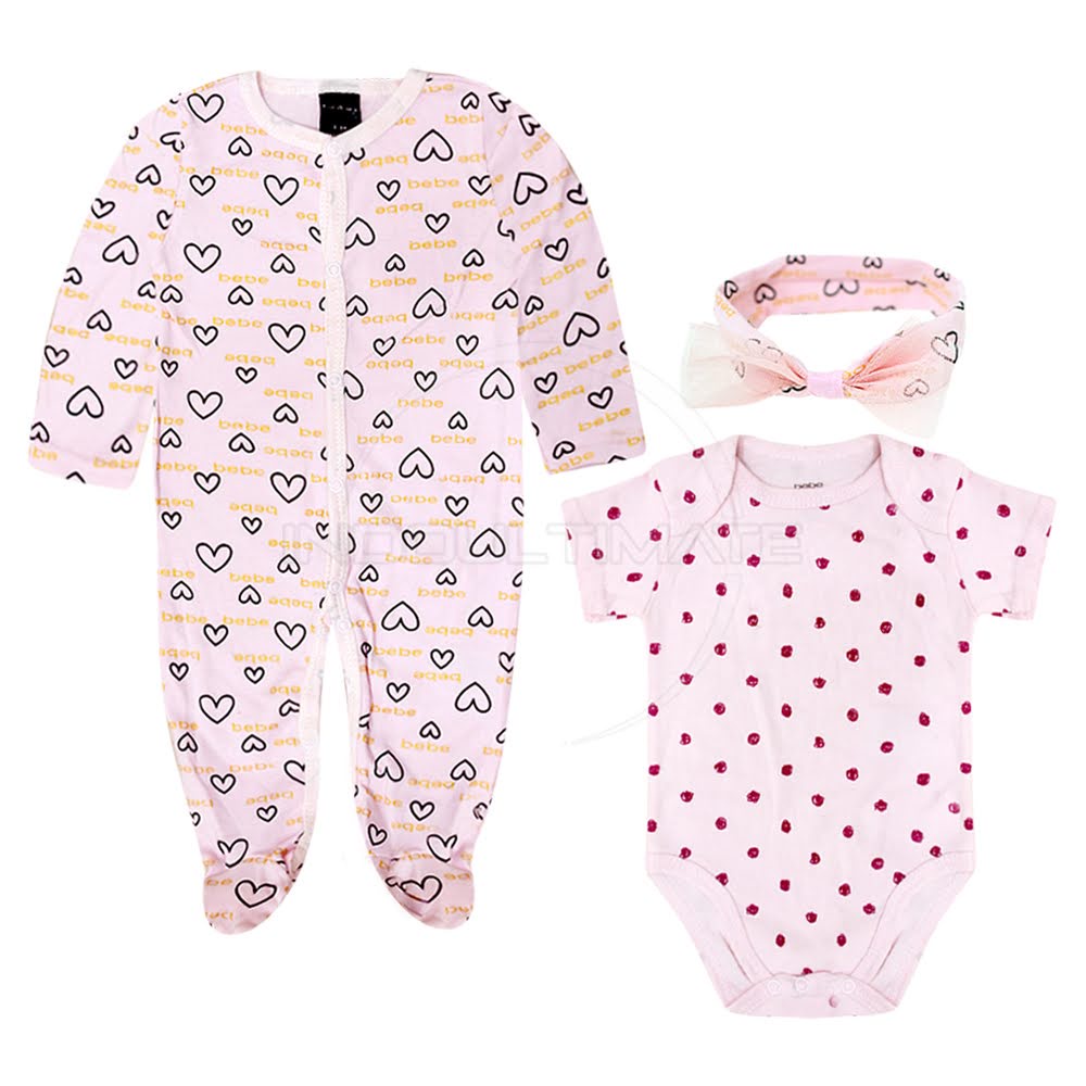 SET 3in1 Sleepsuit Bayi Baru Lahir + Jumper Pendek + Bando BN-5216 Jumsuit Import Jumpsuit Anak Bayi Balita Baju Tidur Bayi Pakaian Bayi Newborn Pita Kepala bayi Baby Head Band Kaos Bayi