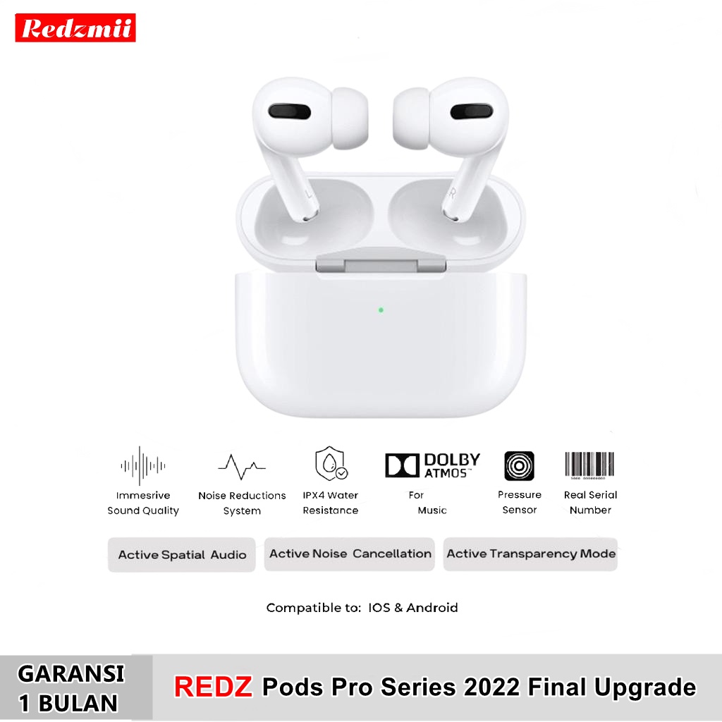 Mirror 1:1 Like Original - REDZ Pods Pro Wireless Charging Case 2022 (IMEI &amp; Serial Number Detectable + Spatial Audio) Headset - Earphone