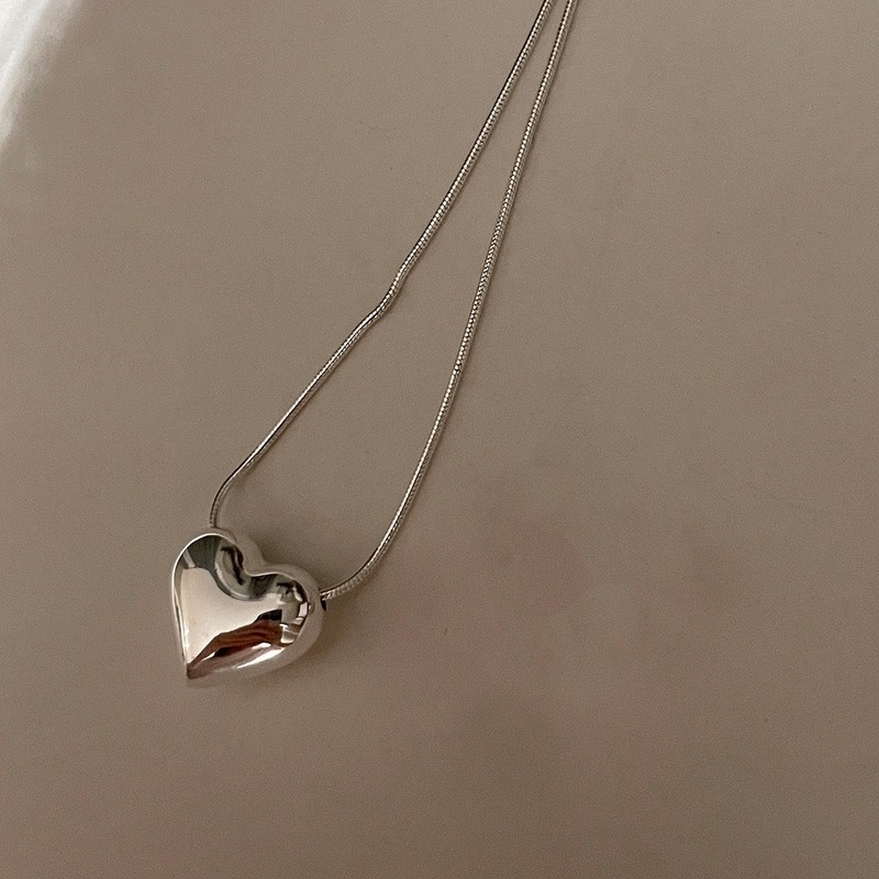 925 Perak Tiga Dimensi Cinta Kalung Glossy Peach Jantung Korea Mengkilap Klavikula Rantai In Fashion Pacar Hadiah Ulang Tahun