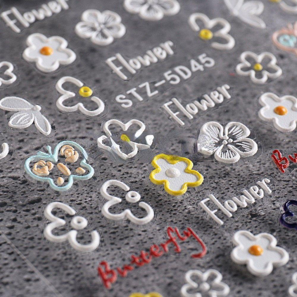 AUGUSTINA Agustina Kuku Timbul Stiker Cinta Hati Bunga Salon Kuku DIY Stiker Kuku Manicuring Decals Hollow Nail Decals