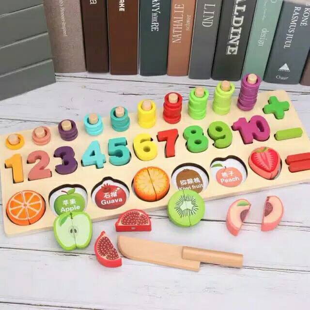 

3 in 1 wooden counting, cutting and learning colours