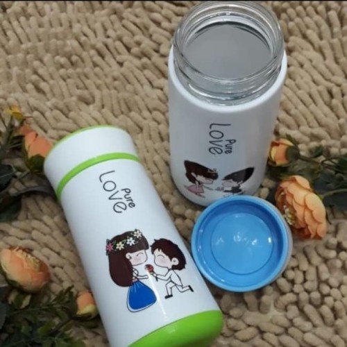 Botol Minum Kaca Motif Kartun Love Tumbler Unik Kemasan Dus