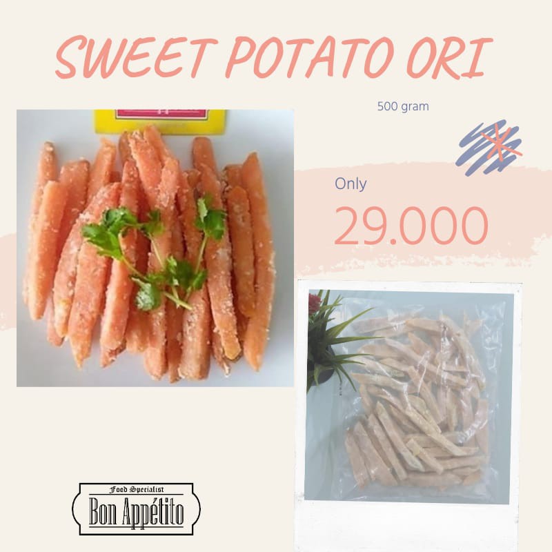 

Sweet Potato Original 500 Gram / Ubi Goreng Beku / Ubi Goreng Tepung / Ready To Fry