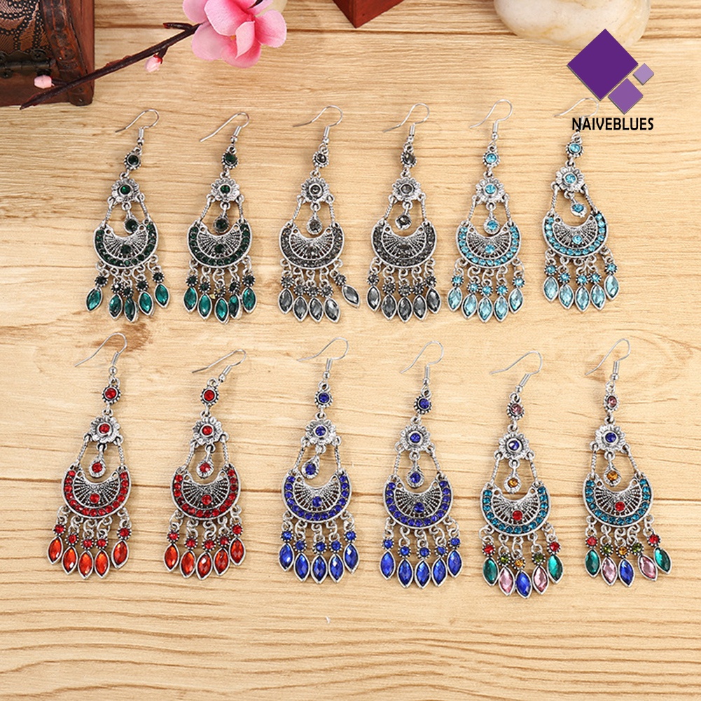 Anting Hook Bentuk Bulan Sabit Aksen Berlian Imitasi Gaya Bohemian Untuk Wanita