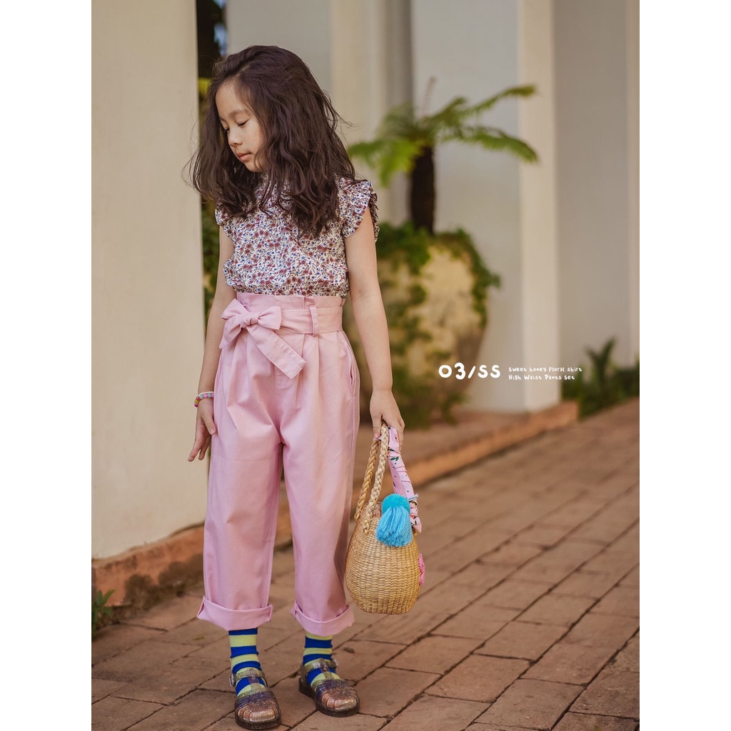 (LOLI-JKT) BS-231 SET ANAK CEWEK BUNGA PINK PANTS IZE 100-140