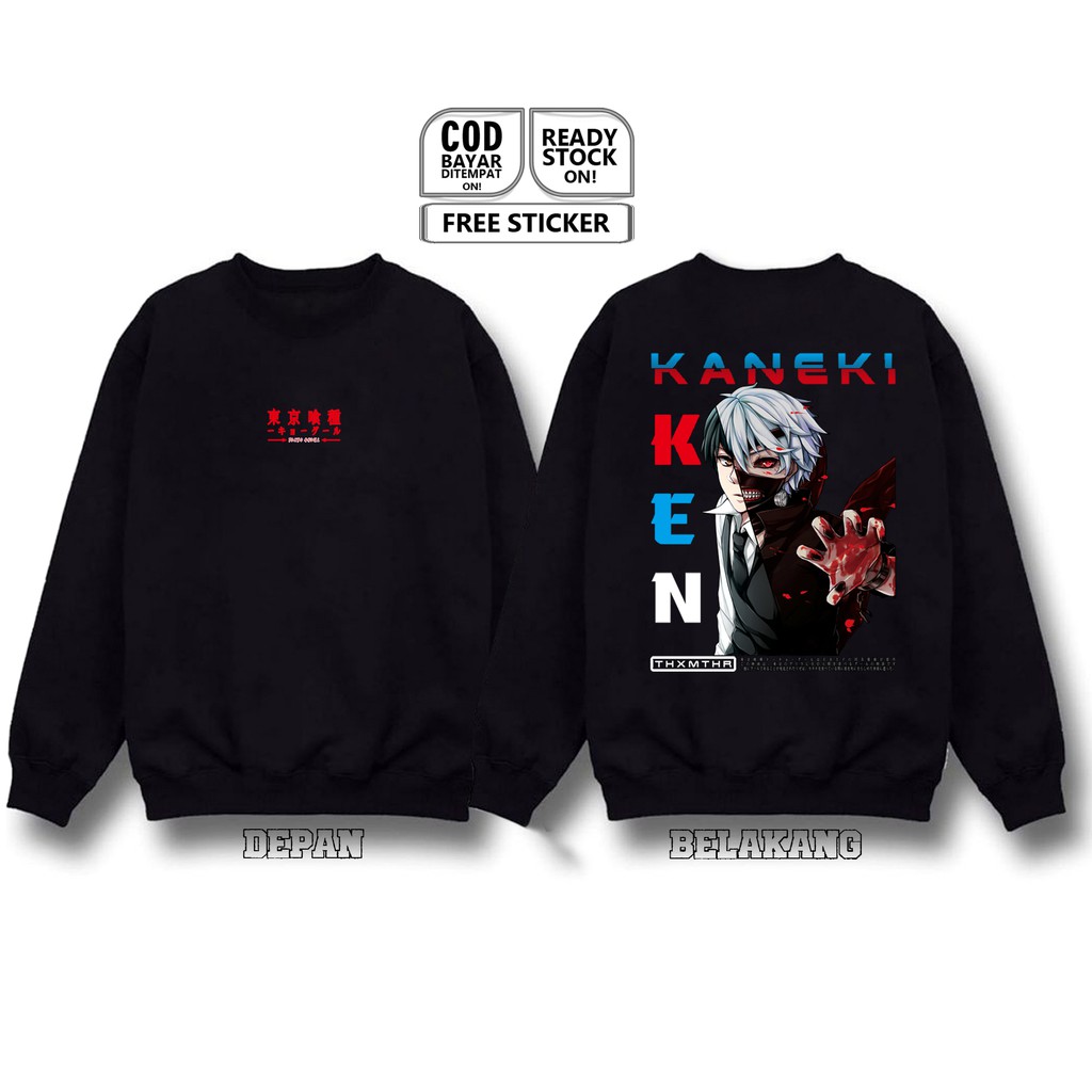 SWEATER CREWNECK KEN KANEKI TOKYO GHOUL ANIME MANGA DRAGON ONE EYED KING BLACK REAPER BAJU JEPANG SC