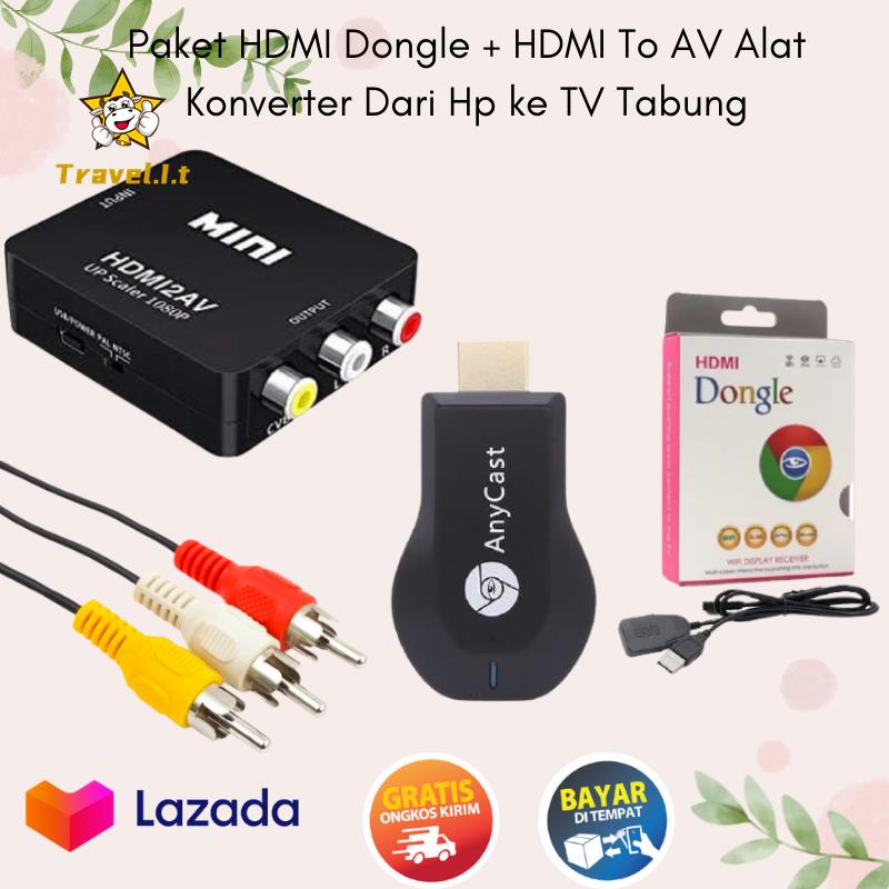 Kamera & DronePaket lengkap sambungan HP android ke TV tabung (anycast dongle + hdmi2av ) harga suda