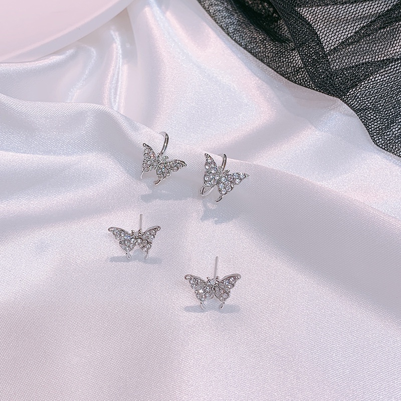 We Flower Shining Crystal Butterfly Ear Cuff Clip Earrings for Women Korean Girls Fashion Jewelry