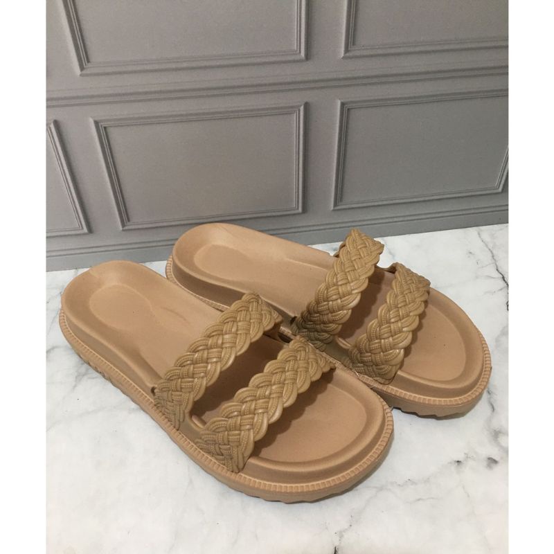 IRSOE 301 SANDAL JELLY SLOP WANITA MOTIF KEPANG TALI DUA COUPLE BUNDA ANAK