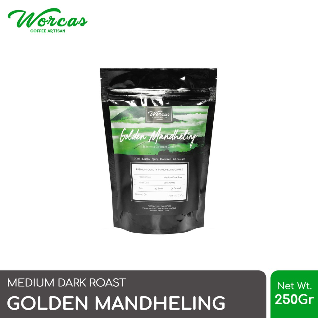 

WORCAS Arabica Coffee Golden Mandheling 250 Gram - Medium Dark Roast