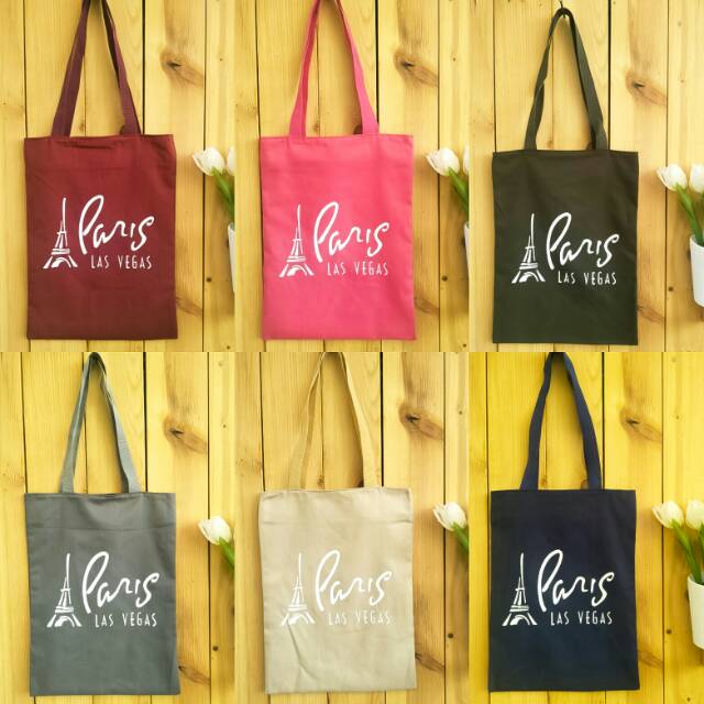 tote bag PARIS  tas totebag / ada resleting / k-pop / korea / casual bahan drill halus premium