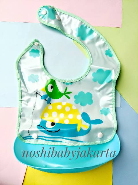 Slabber / bib plastik dengan tatakan plastik warna warni