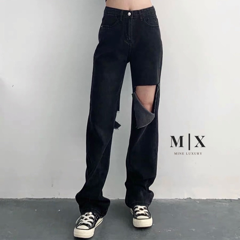 MILUX.CO -JEANS IMPORT RIPPED HIGHWAIST HW CULLOTE DENIM PANTS CELANA SOBEK CEWEK WANITA MX807