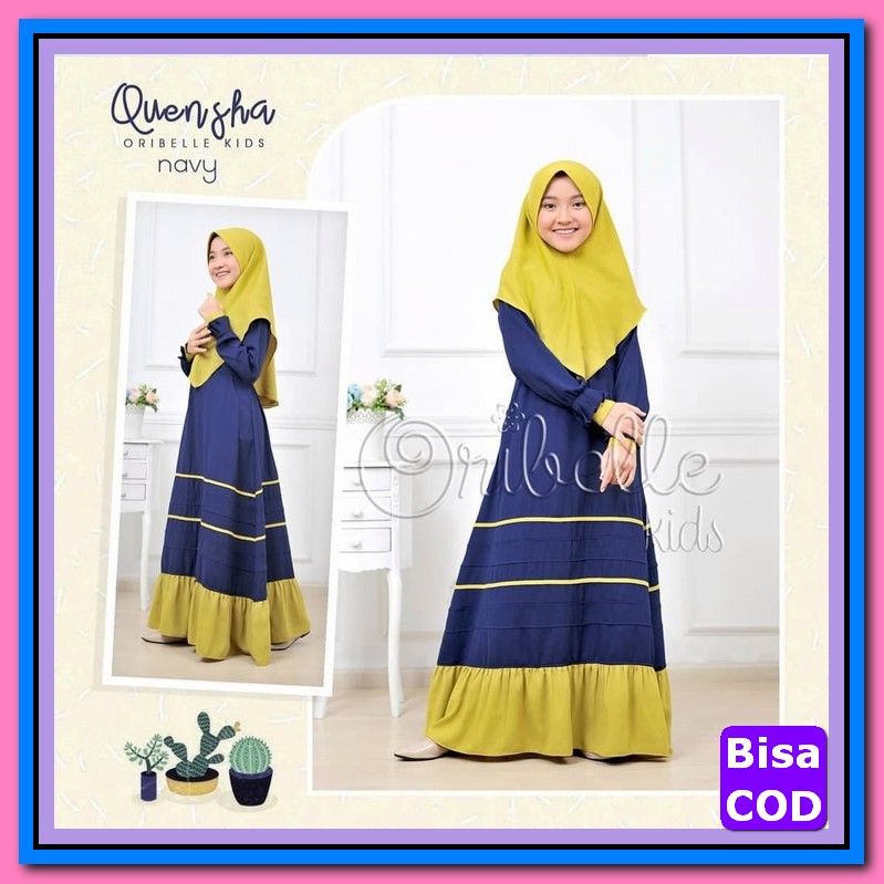 Gamis Anak Lucu Set Hijab Sarimbit Halley Nibras Terbaru Model Le TB956 Gamis Anak Usia 10-13 Tahun