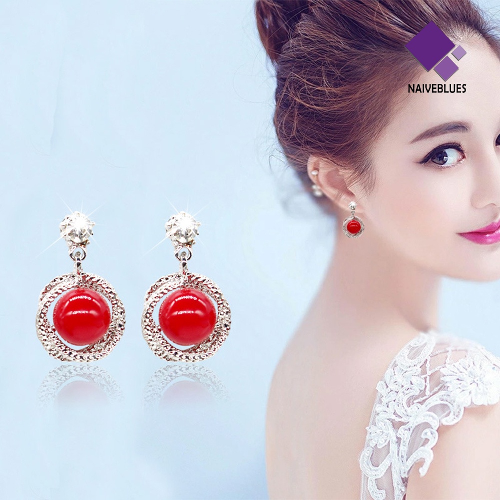 Anting Stud Hias Mutiara Berlian Imitasi Gaya Elegan Untuk Wanita