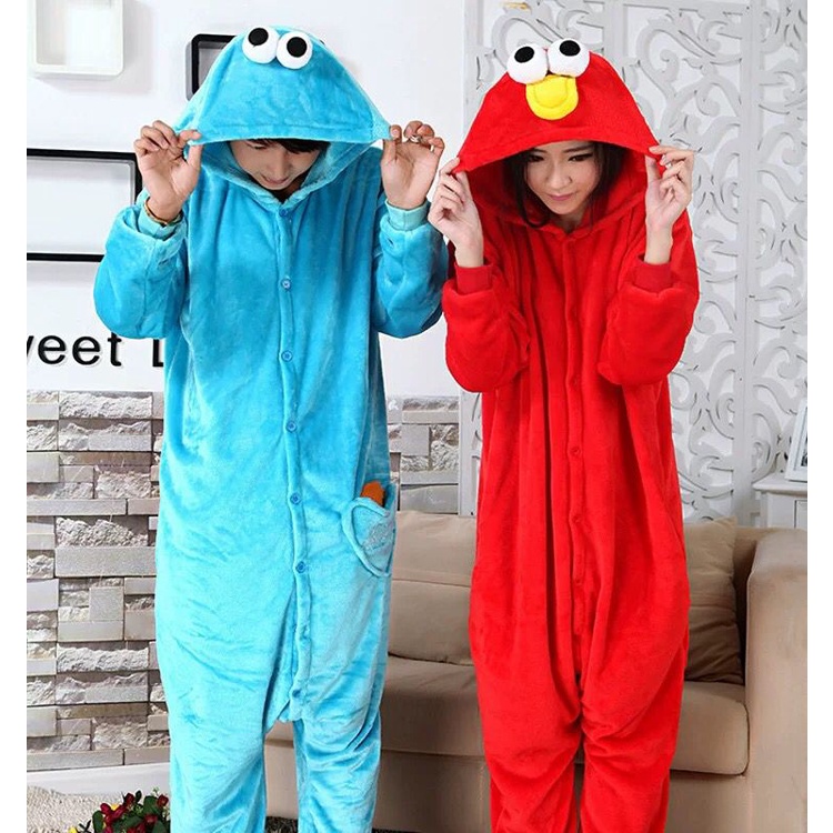 KOSTUM ELMO SESAME STREET COOKIE MONSTER ONESIE PIYAMA BAJU TIDUR