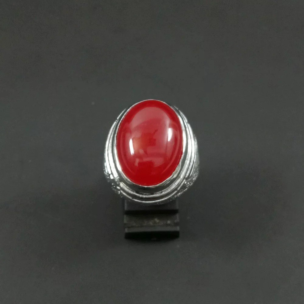 Cincin Batu Giok Merah Dengan Ring Tanam