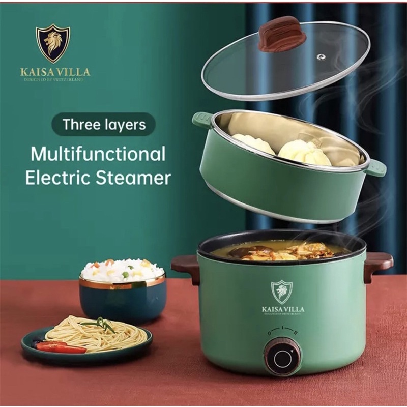 Panci Listrik Panci Elektrik Lapisan Keramik Anti-lengket Electric Pot Portable Wajan Frying Pan Electric Cooking Pot Hot Pot / FOOD STEAMER 3 LAYERS