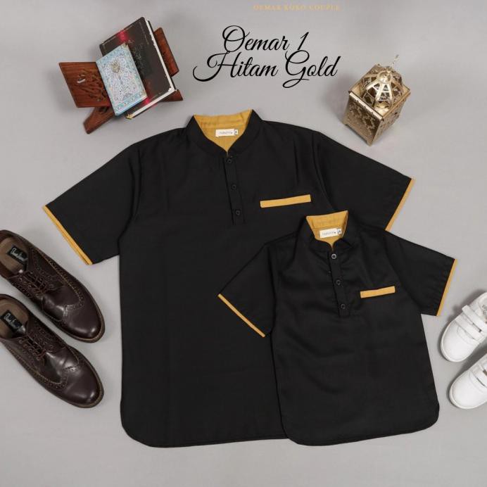 Baju Koko Couple Ayah Anak - Hitam KAD6