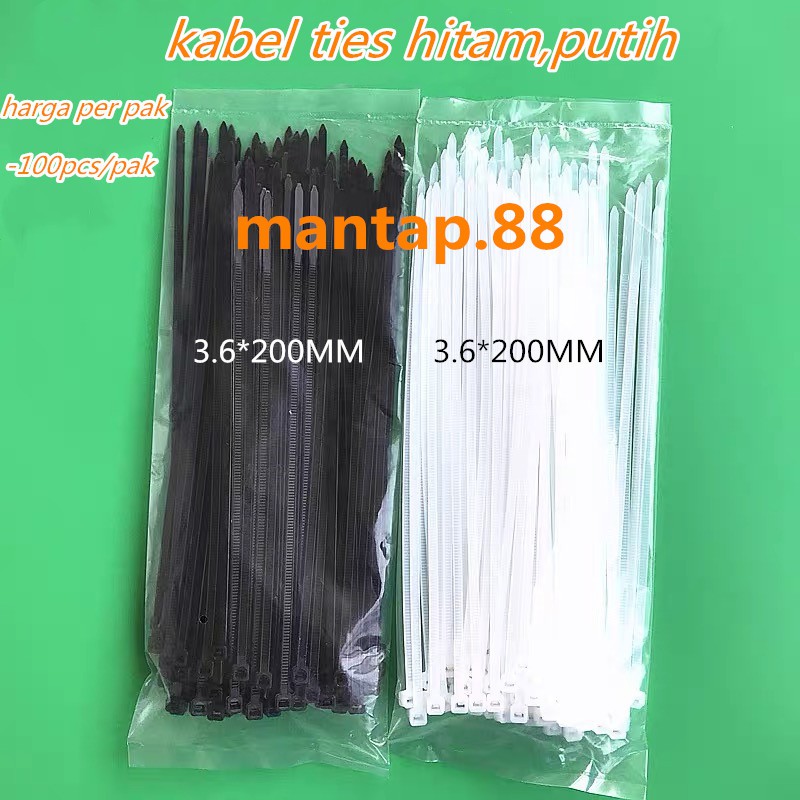 kabel ties/kabel tis/cable tis 3.6*200MM (20cm) hitam/putih isi 100pcs