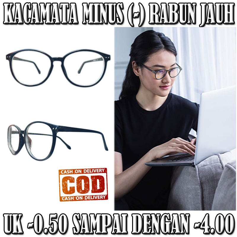 Kacamata Baca Minus (-) Wanita Pria Uk -0.50- -4.00 Kaca mata Minus Bulat Oval Kacamata Rabun Dekat