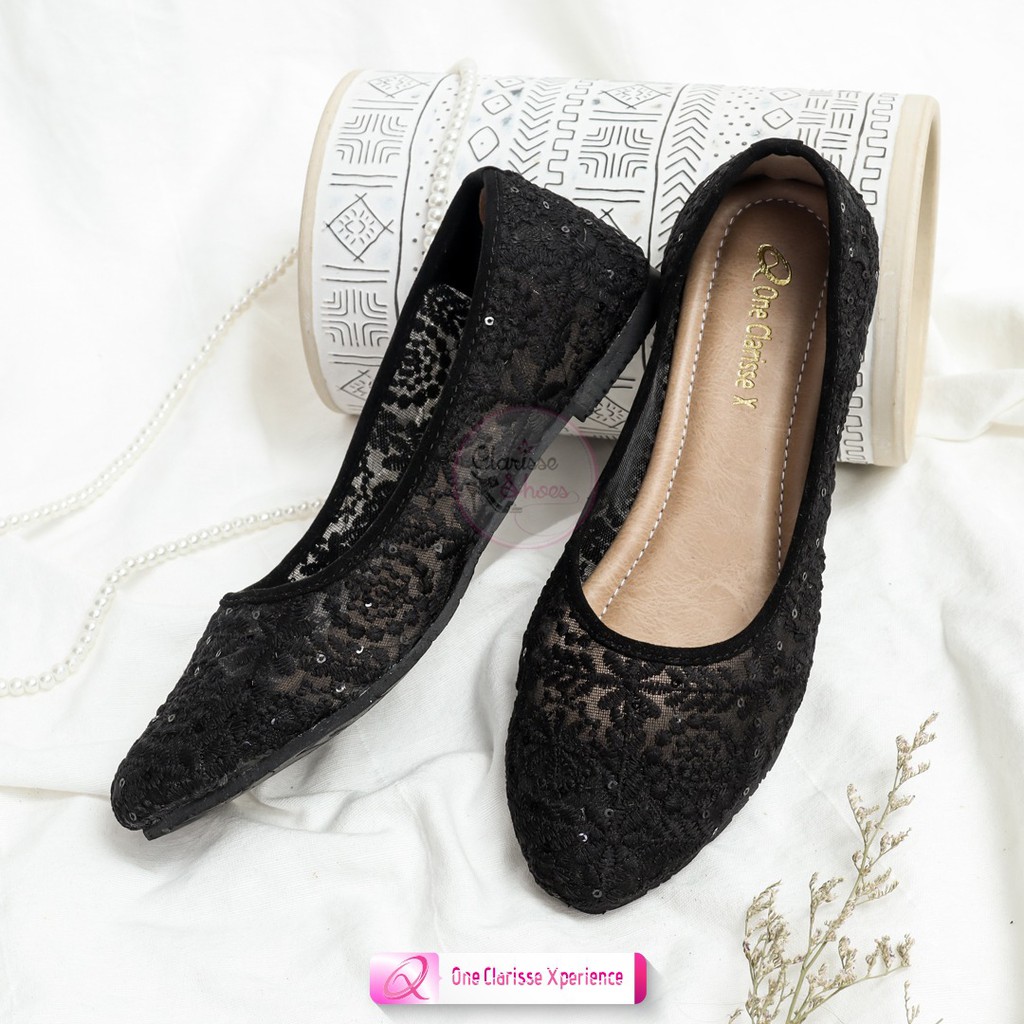 Clarisse MADISON Flatshoes Wanita Sepatu Balet Lentur Full Brukat SOL RUBBER