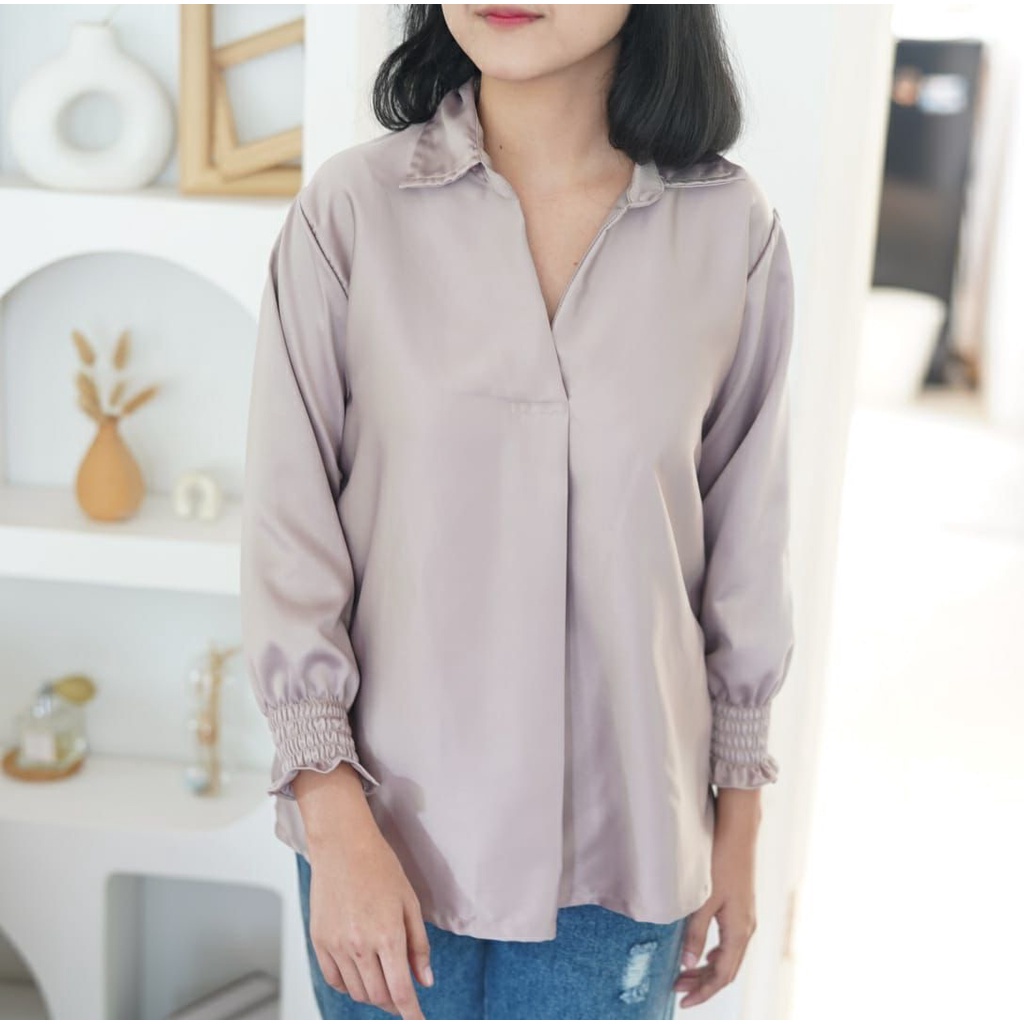 Tq88indonesia Fashion Baju Atasan Wanita Terbaru  / FORTUNE SATEEN SILK OVERSIZE BLOUSE Polos / Blus / Busana Casual Cewek / Ootd / Outfit