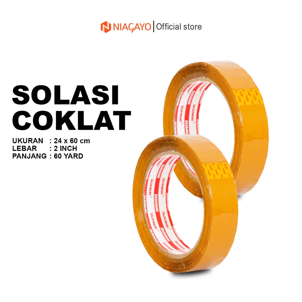 

Lakban Coklat Solasi Ukuran 24 mm Panjang 60 Yard Serbaguna