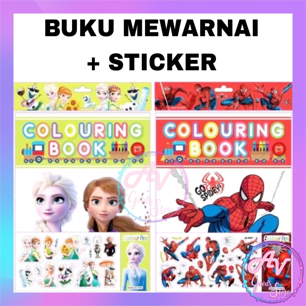 Buku Mewarnai FOLIO SET + STICKER + PENSIL WARNA / Buku Mewarnai Karakter Fancy
