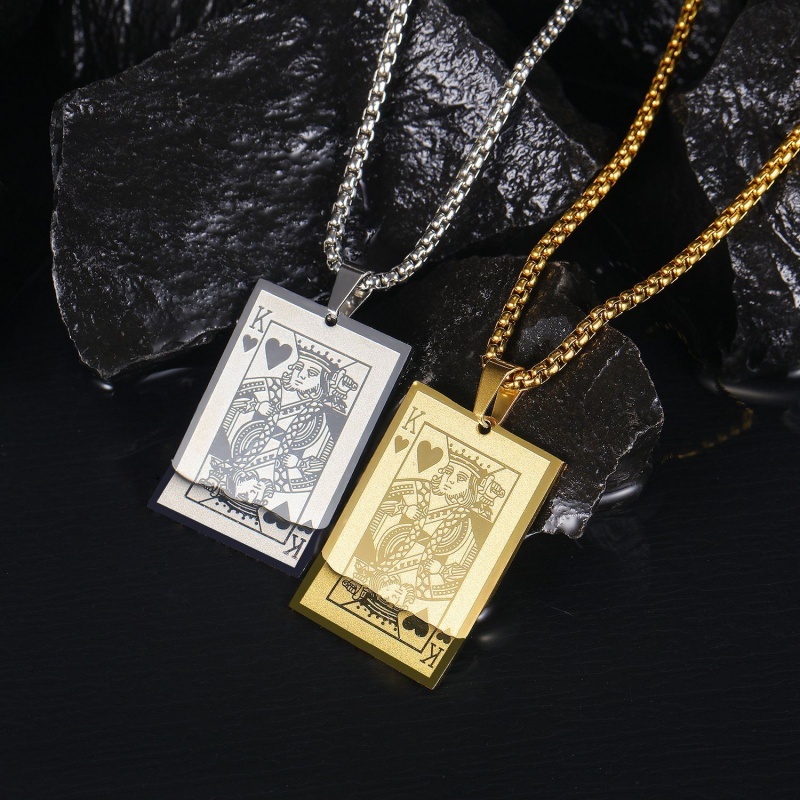 Vintage men's fashion playing cards king pattern pendant necklace jewelry