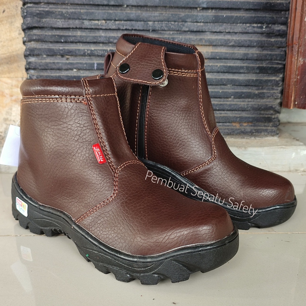 Sepatu Safety Resleting Terbaru Ujung Besi Sepatu Touring Hiking Kantor Pabrik Proyek Kualitas Mahal Resleting Semi Boot