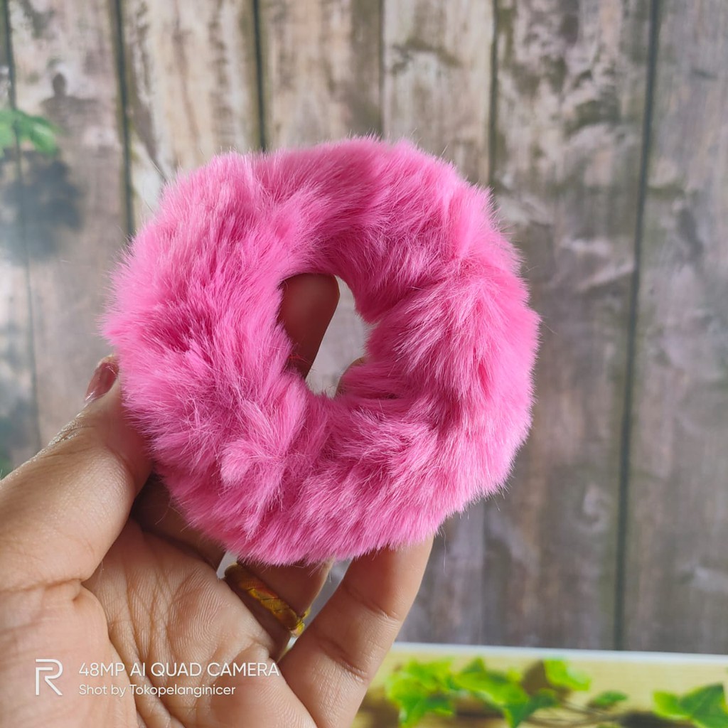 Ikat Rambut Elastis Bahan Bulu Kelinci lembut Model Donat Tokopelanginicer