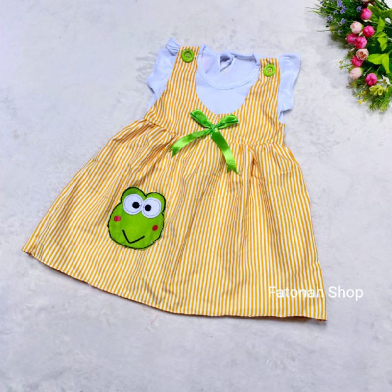 Dress anak cewek 1 2 tahun keropi baju anak cewek salur keropi ( keropi strip sandat )