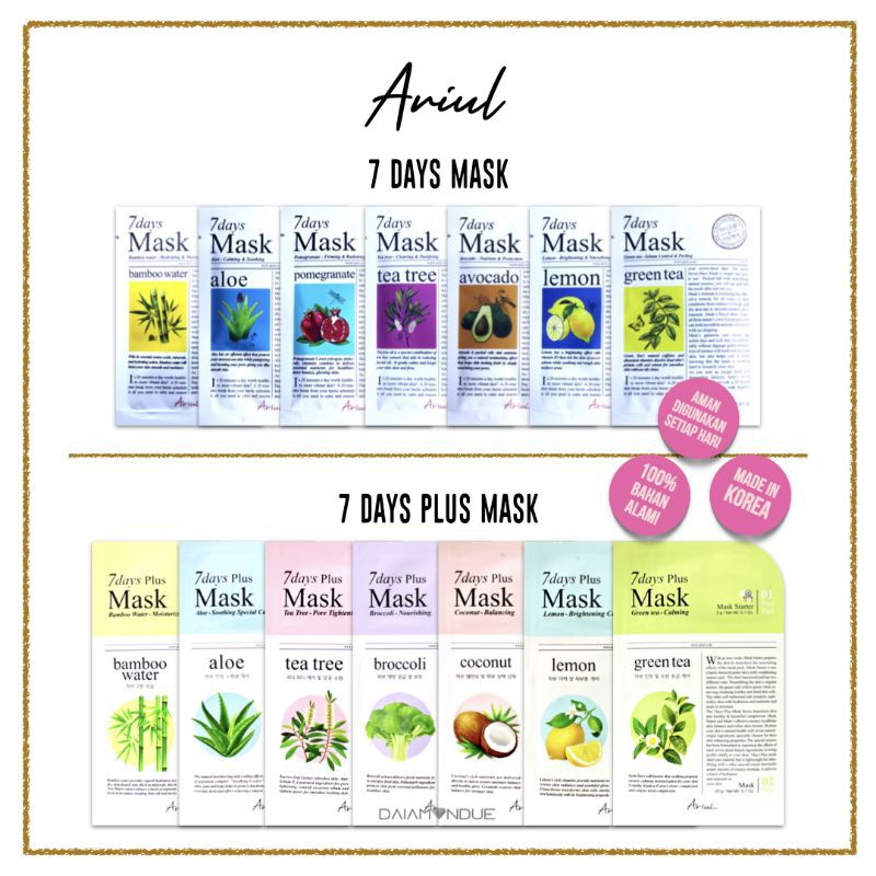 ARIUL 7 DAYS MASK SHEET | 7 DAYS PLUS MASK [BPOM, ORI]